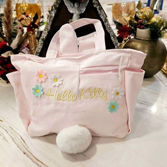 New Hello Kitty Kitty With Rabbit Ear Canvas Pink Lunch Tote - Picture 2 of 9